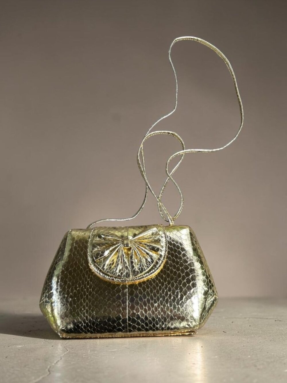 Vintage 80's Gold Disco Small Hard Case Crossbody Bow Detail by Diamond